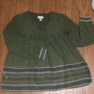 Army Green and Floral Peasant Blouse